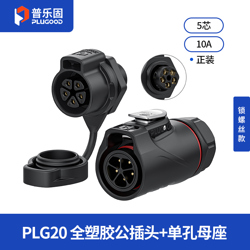PLG20 5芯10A单孔面板套装全塑胶锁螺丝正装
