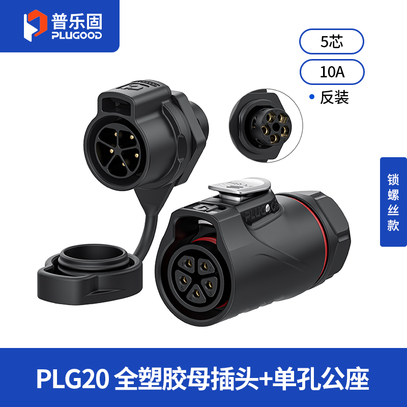 PLG20 5芯10A单孔面板套装全塑胶锁螺丝反装